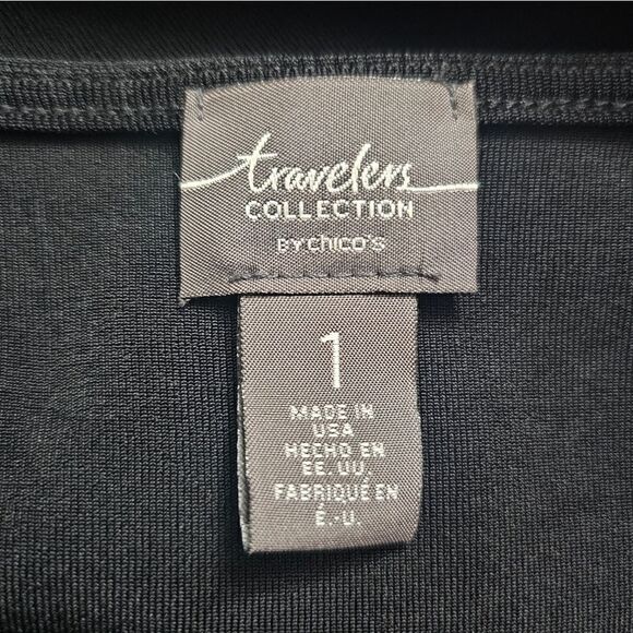 CHICO'S Travelers Black Midi Ring Cutout Sleeve Dress -  Size 1 - Picture 10 of 11